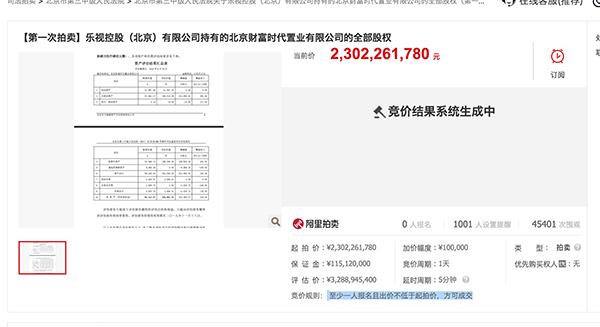无人竞拍！贾跃亭的世茂工三流拍：23亿起拍 4.7万次围观无人出价