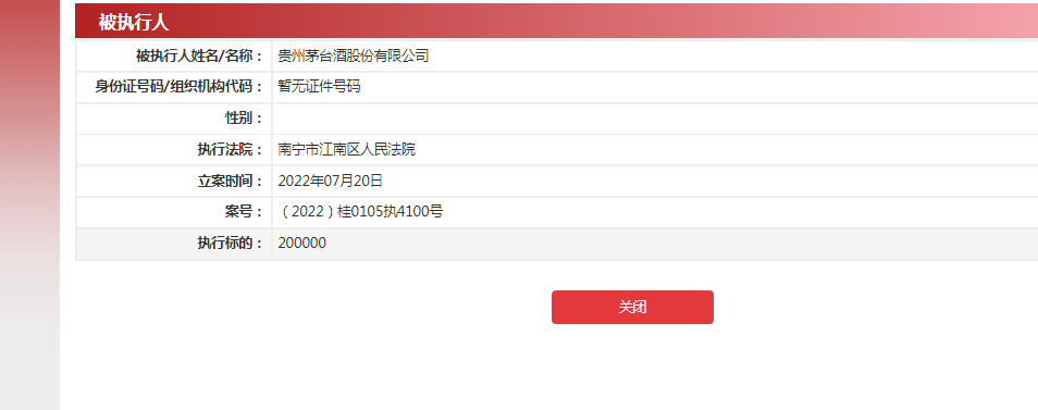 贵州茅台成被执行人