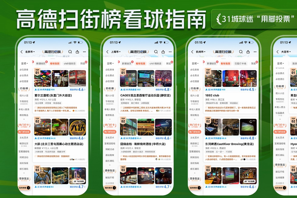 世界杯倒计时,高德扫街榜上线31城近500家“用脚投票”的看球好店